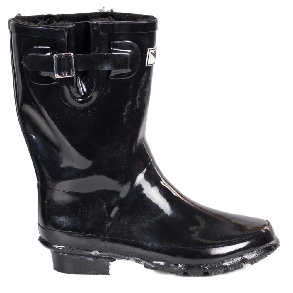 Women's Rain Boots, Rubber Mid Calf Lined RainBoots, RB-1502, Fur Black